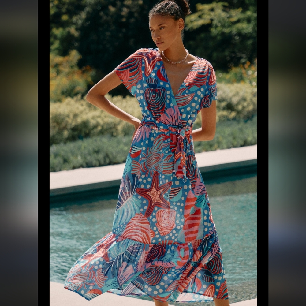 Farm Rio X Anthropologie V-Neck Printed Midi Cover-up Dress